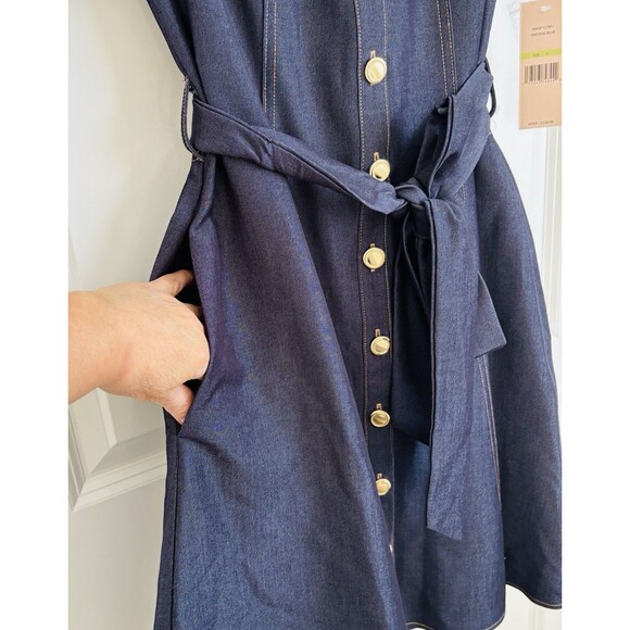 Nanette Lepore Women's Midi Shirtdress Demin Puff Sleeve Button Down Short Sleev - Picture 5 of 6